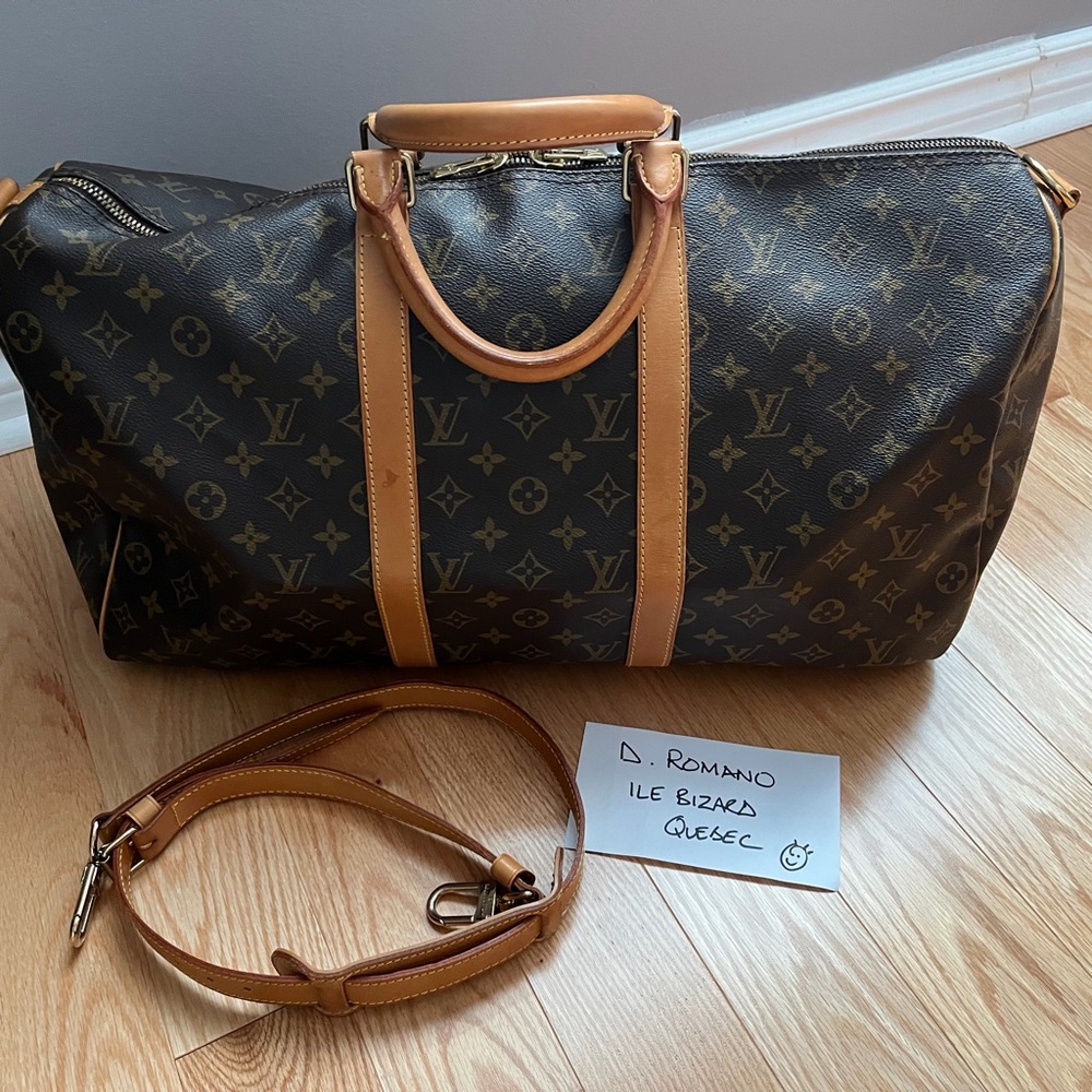 Louis Vuitton Brown Monogram Canvas Duffel with Tan Leather Trim